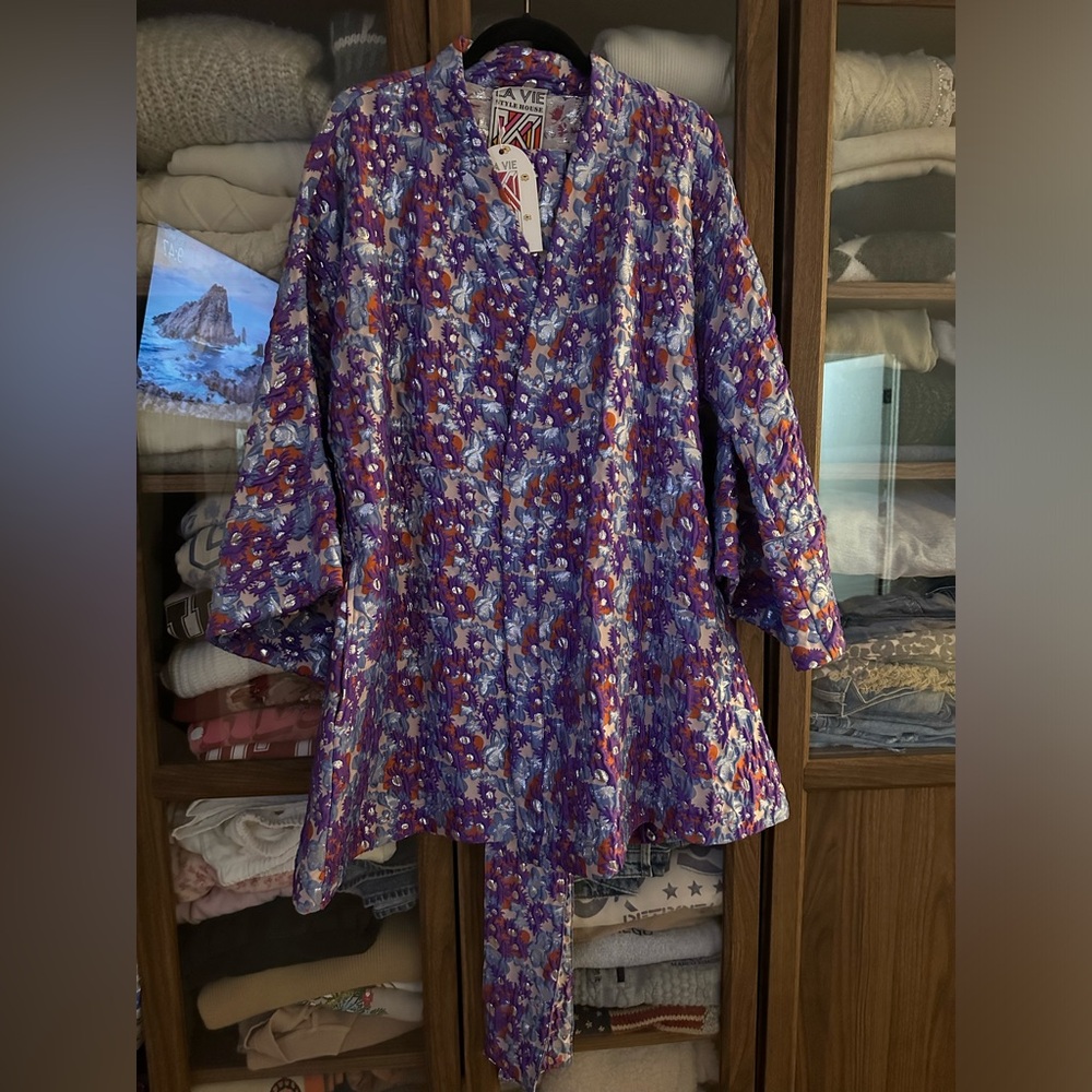 La Vie Style House Brocade Floral Wrap Dress